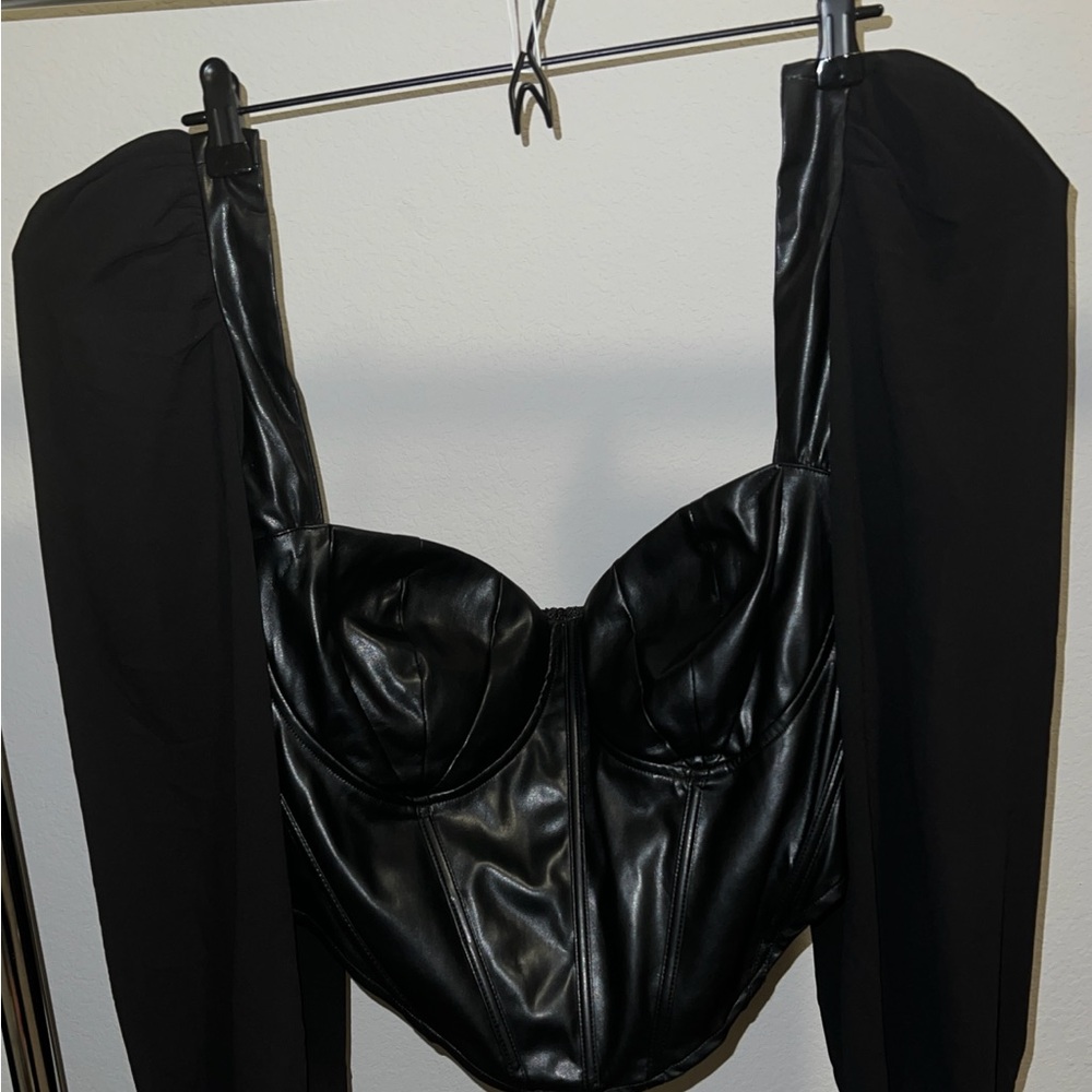 Fashion Nova Black Faux Leather Bustier/Corset Top